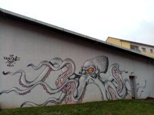 [Justine CM] Belfort, Offemont (je ne sais plus où). Photo prise en janvier 2021. Énorme poulpe blanc aux tentacules roses, à l'œil orangé.
