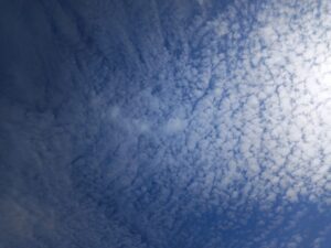 Ciel bleu moutonné de nuages (on a l'impression qu'on a tamponné le ciel).
